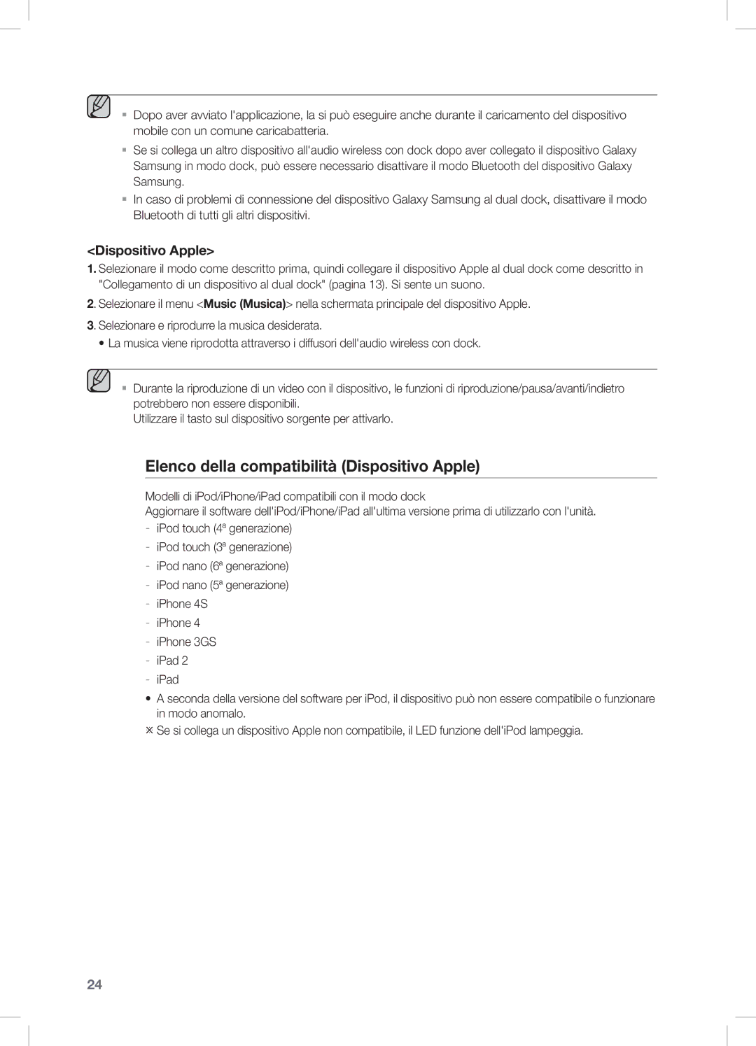 Samsung DA-E670/EN, DA-E670/ZF, DA-E670/XE manual Elenco della compatibilità Dispositivo Apple 