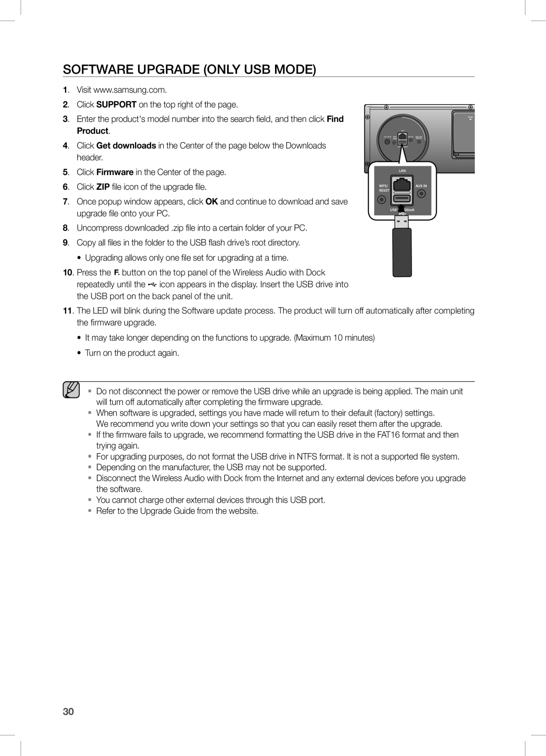 Samsung DA-E670/EN, DA-E670/ZF, DA-E670/XE manual Software Upgrade only USB mode 