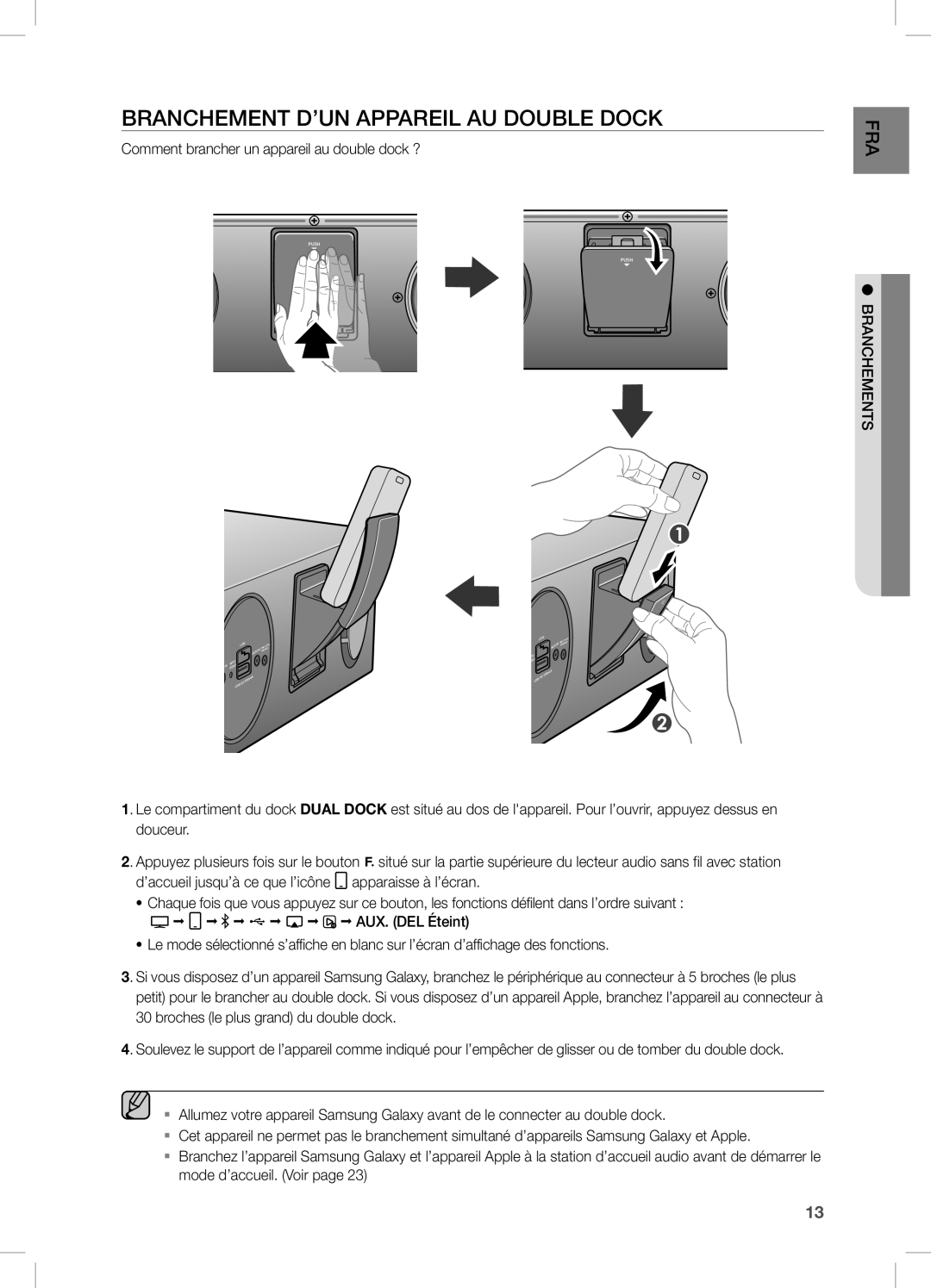 Samsung DA-E670/XE, DA-E670/EN BRAncHeMenT D’Un APPAReiL AU DOUBLe DOcK, Comment brancher un appareil au double dock ? 