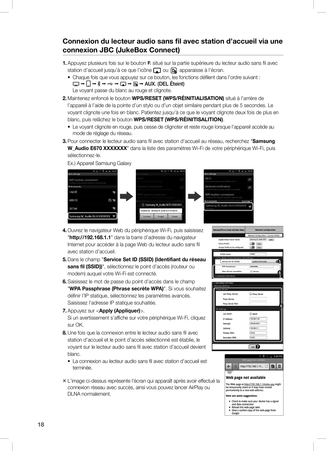 Samsung DA-E670/ZF, DA-E670/EN, DA-E670/XE manual Dans le champ Service Set ID Ssid Identifiant du réseau 