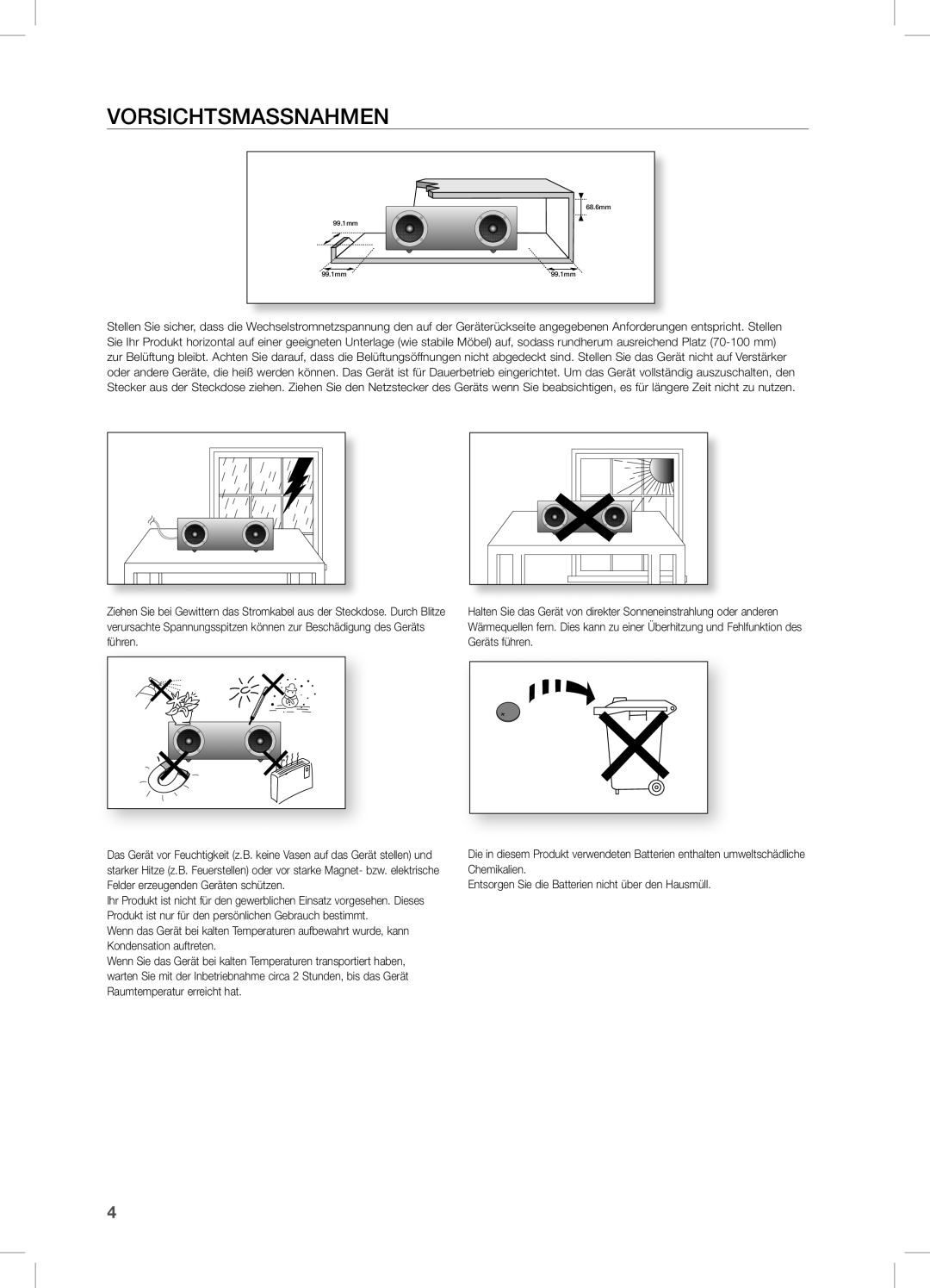 Samsung DA-E670/EN, DA-E670/ZF, DA-E670/XE manual VoRSiCHTSMASSnAHMen 