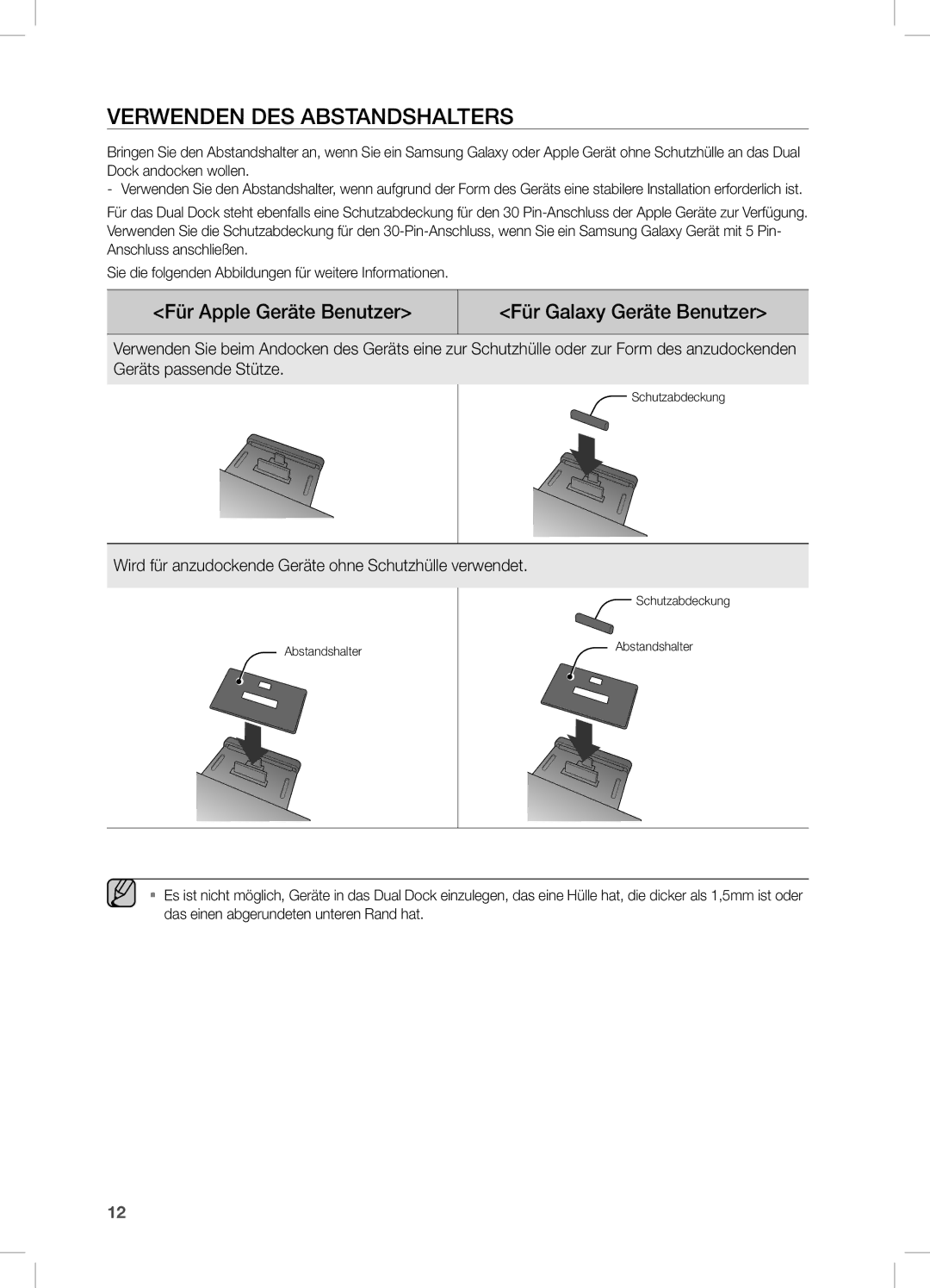 Samsung DA-E670/XE, DA-E670/EN manual VeRWenden deS ABSTAndSHALTeRS, Für Apple Geräte Benutzer Für Galaxy Geräte Benutzer 