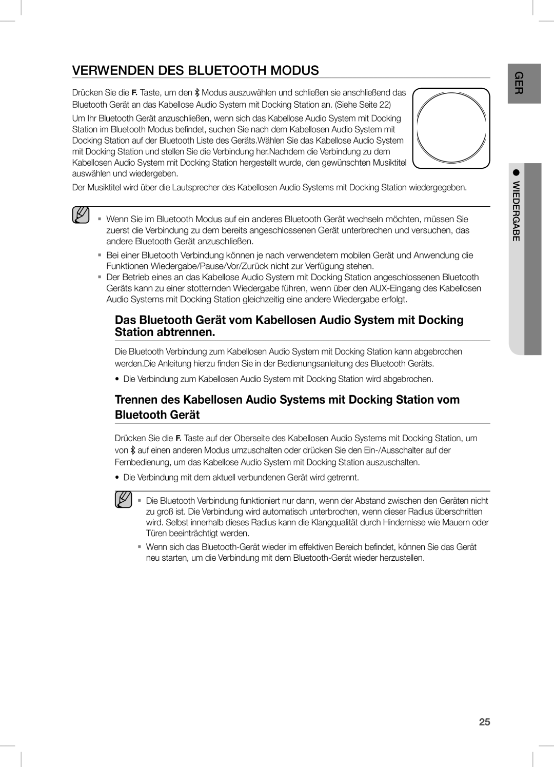 Samsung DA-E670/EN, DA-E670/ZF, DA-E670/XE manual Verwenden DES Bluetooth Modus 