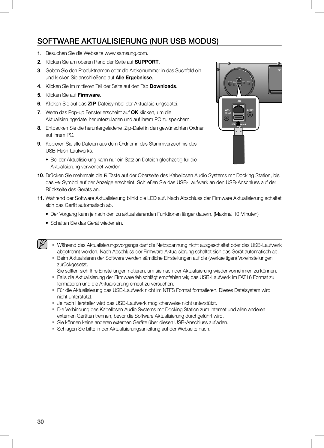 Samsung DA-E670/XE, DA-E670/EN, DA-E670/ZF manual Software Aktualisierung nur USB Modus 