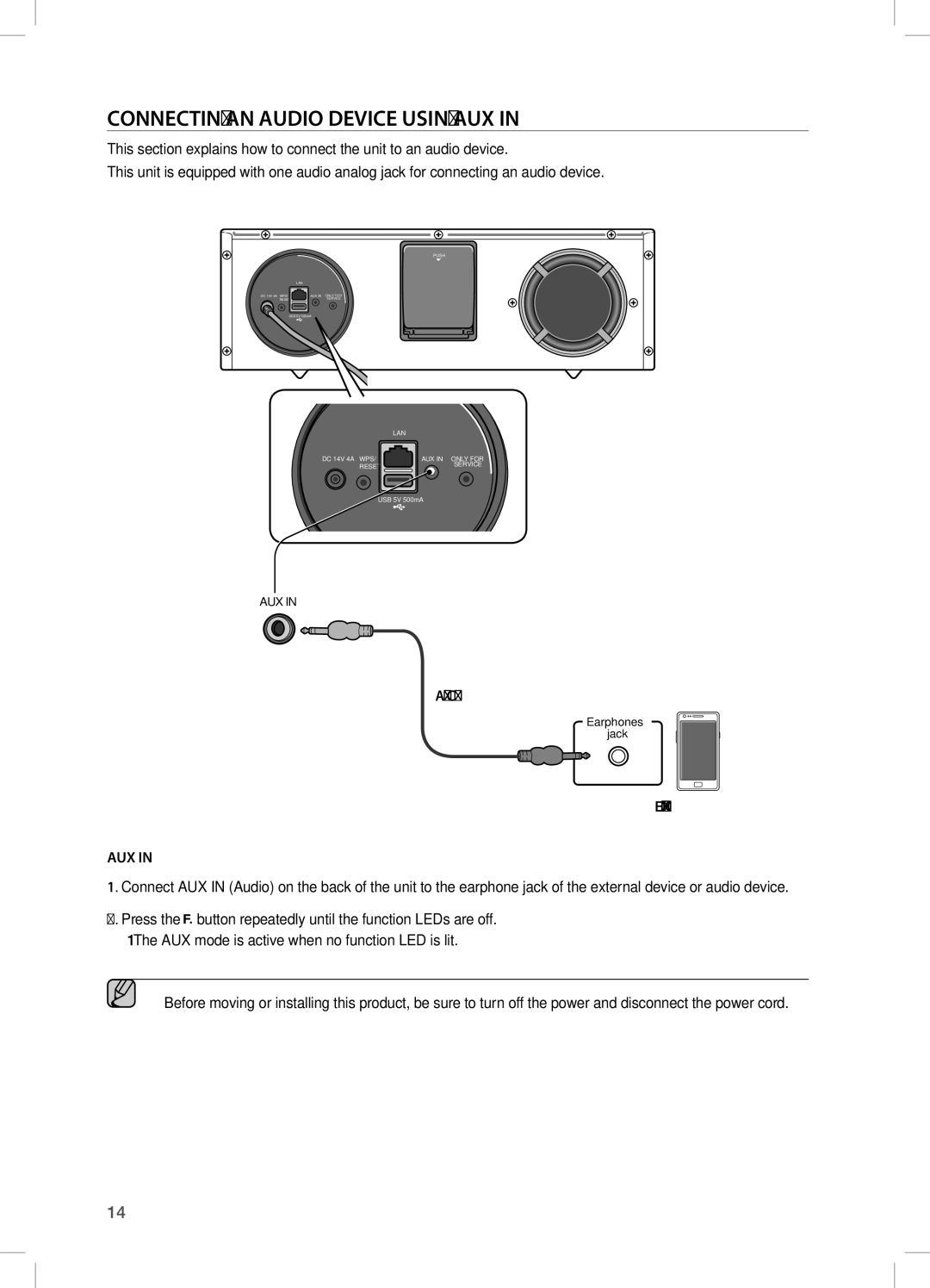 Samsung DA-E670/XE, DA-E670/EN, DA-E670/ZF manual Connecting AN Audio Device Using AUX, External device 