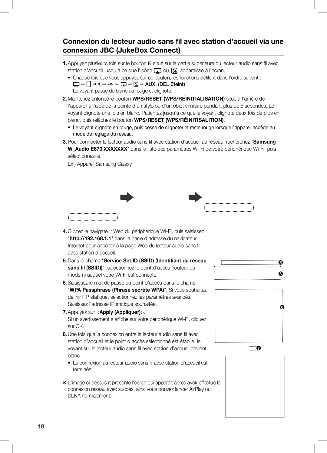 Samsung DA-E670/EN manual Dans le champ Service Set ID Ssid Identifiant du réseau 