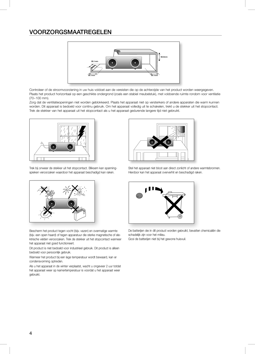 Samsung DA-E670/EN manual VOORZORGSMAAtReGeLen 