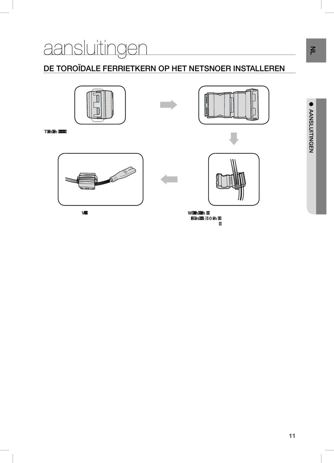 Samsung DA-E670/EN manual Aansluitingen, De tOROÏDALe FeRRietKeRn OP Het netSnOeR inStALLeRen 