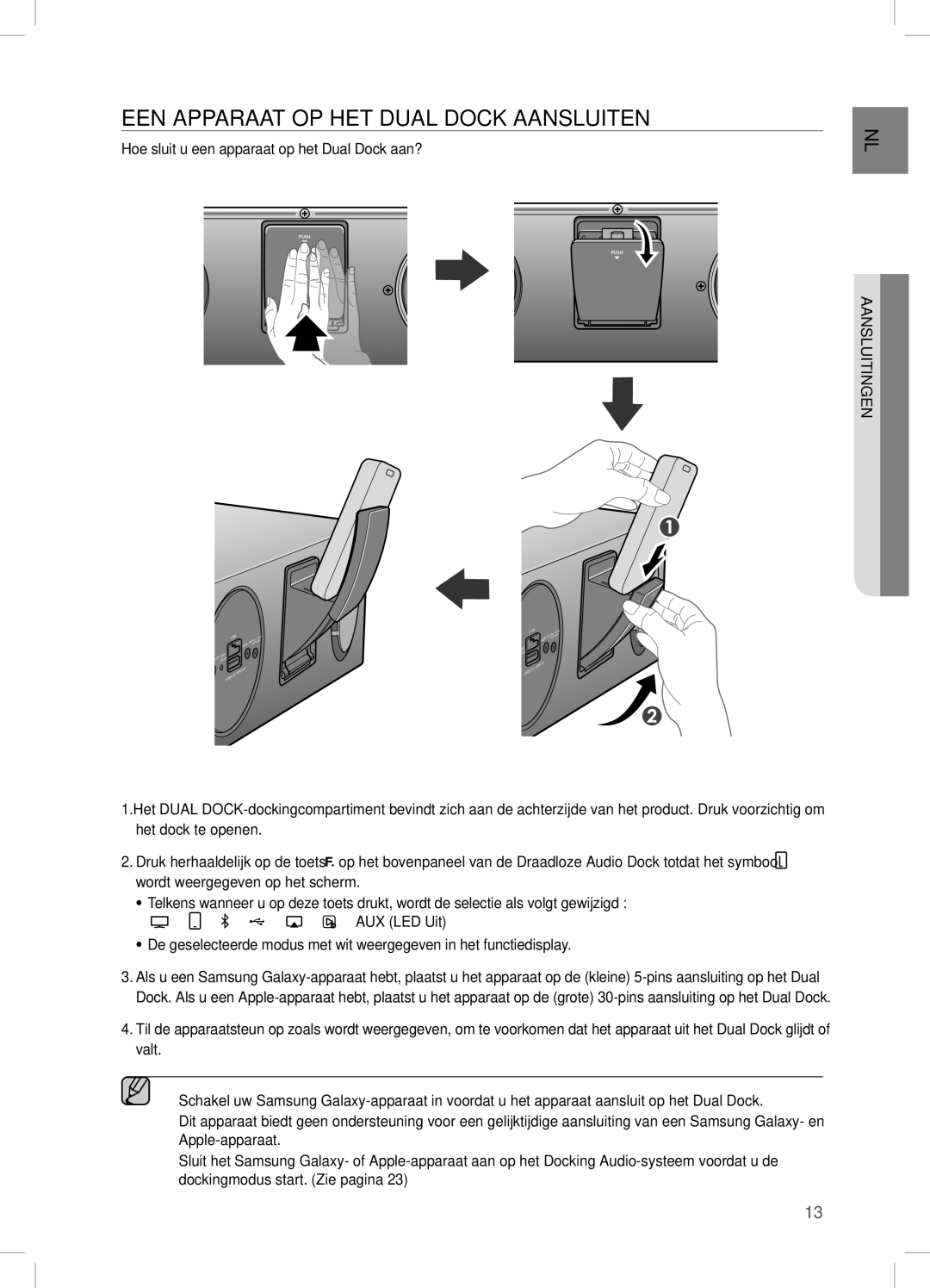 Samsung DA-E670/EN manual Een APPARAAt OP Het Dual DOcK AAnSLUiten 