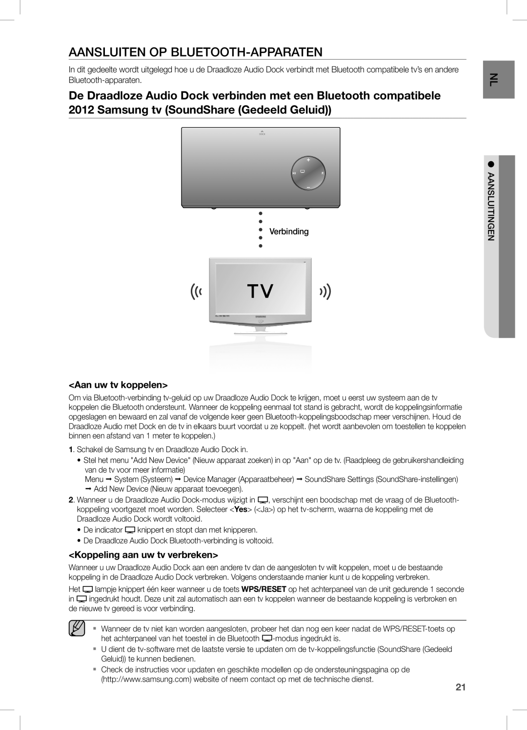 Samsung DA-E670/EN manual Aansluiten OP BLUETOOTH-APPARATEN, Aan uw tv koppelen, Koppeling aan uw tv verbreken 