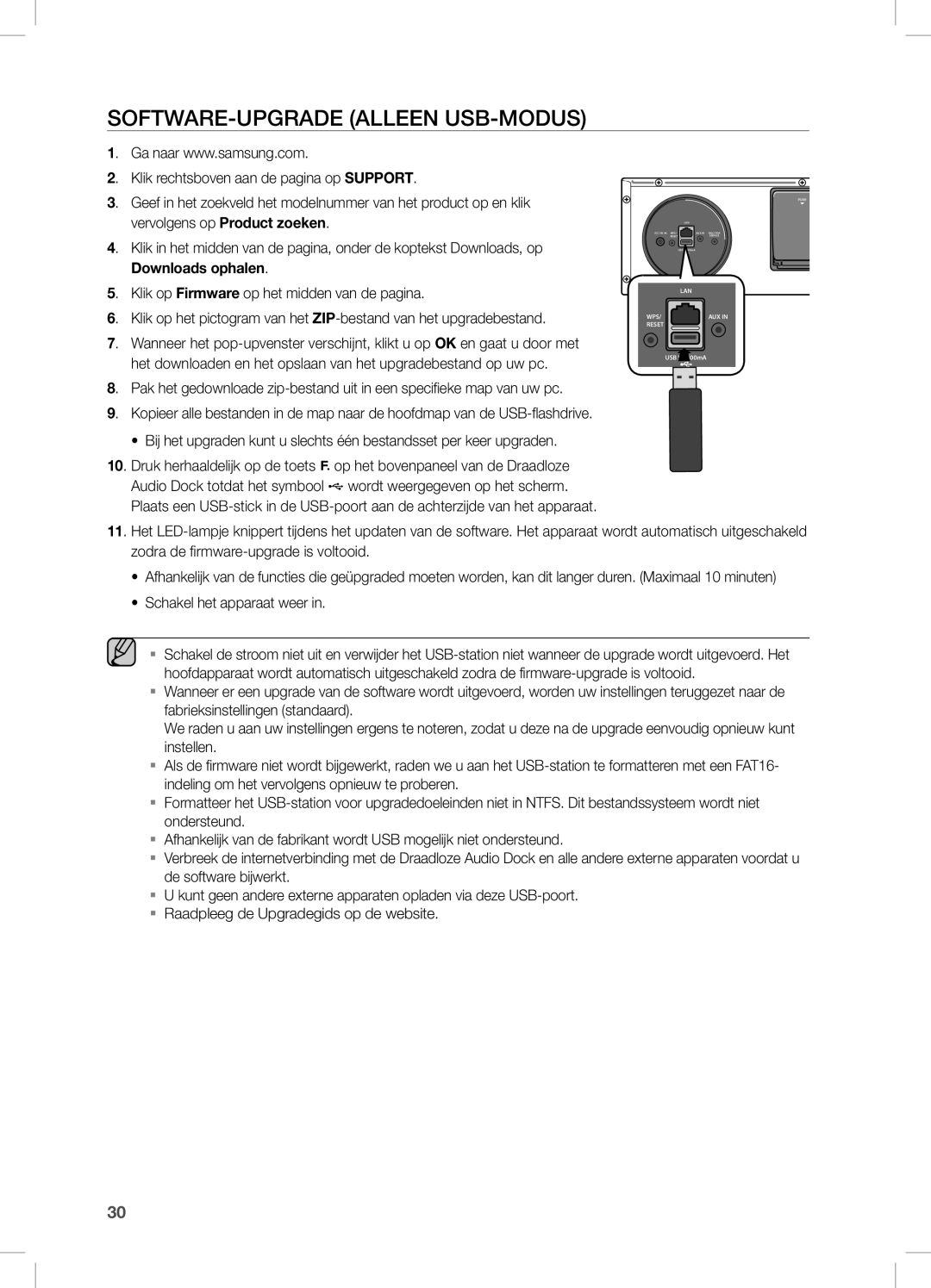 Samsung DA-E670/EN manual SOFTWARE-UPGRADE alleen USB-modus 