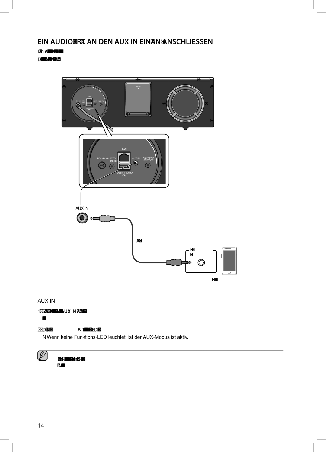 Samsung DA-E670/EN manual EIN Audiogerät AN DEN AUX in Eingang Anschliessen 