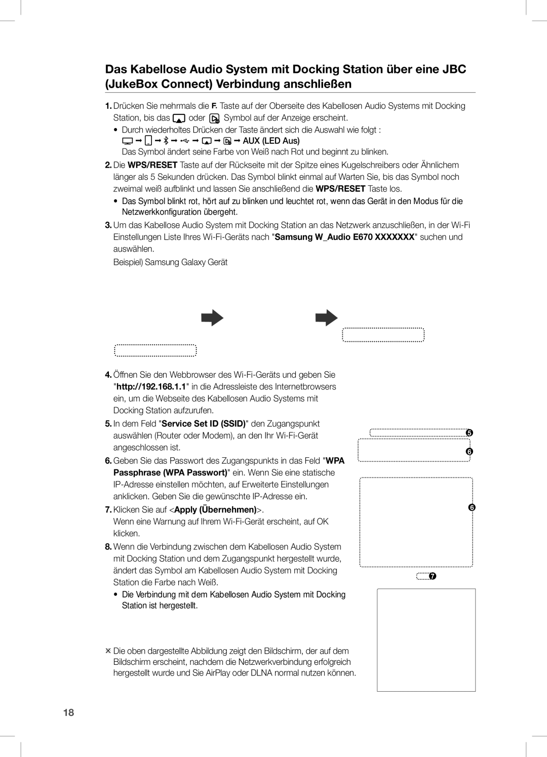 Samsung DA-E670/EN manual Klicken Sie auf Apply Übernehmen 