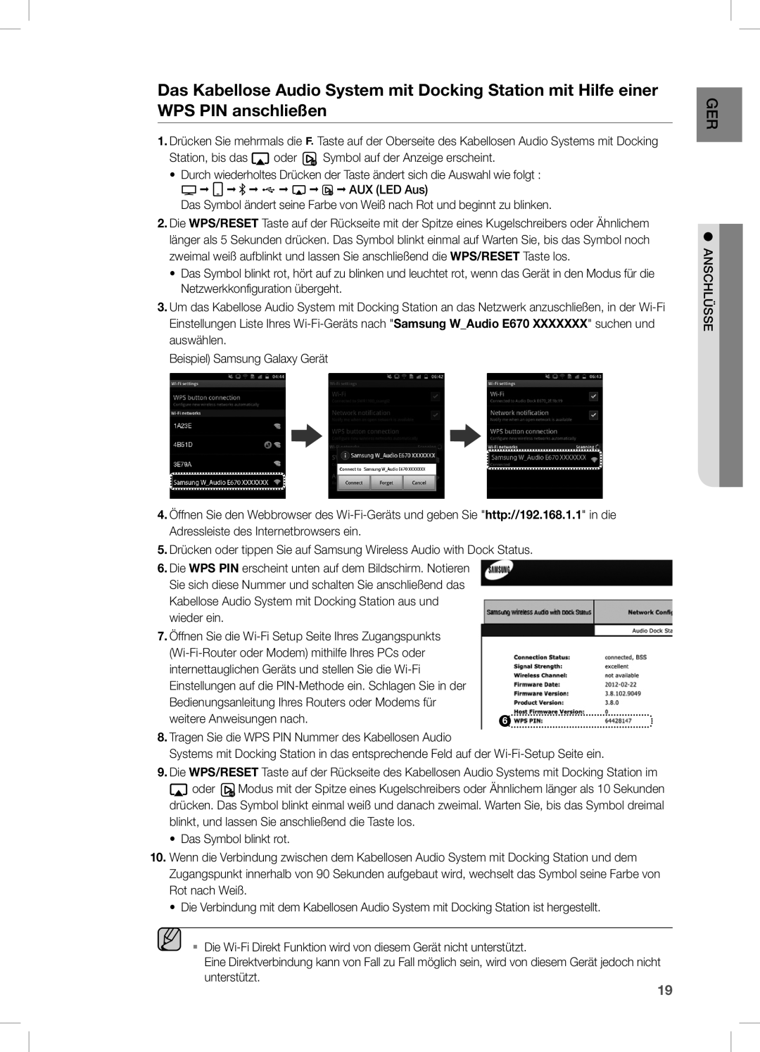 Samsung DA-E670/EN manual Internettauglichen Geräts und stellen Sie die Wi-Fi 