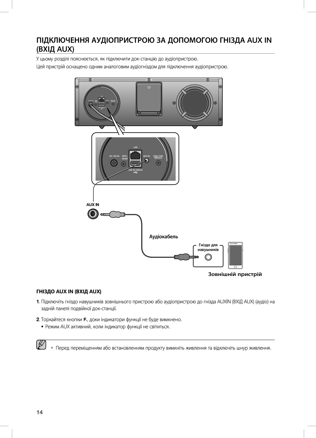 Samsung DA-E670/RU manual Гніздо AUX in Вхід AUX 