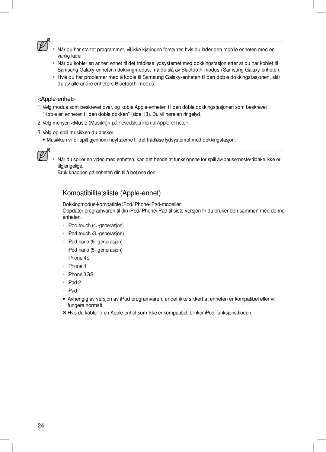 Samsung DA-E670/XE manual Kompatibilitetsliste Apple-enhet 