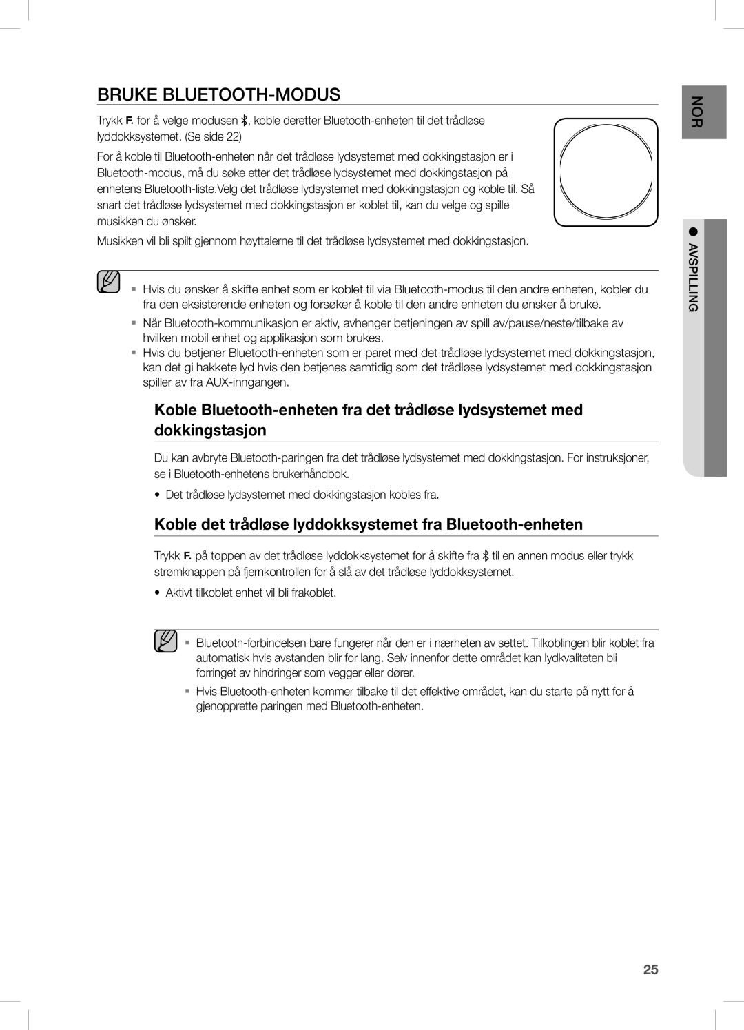 Samsung DA-E670/XE manual Bruke BLUETOOTH-MODUS, Koble det trådløse lyddokksystemet fra Bluetooth-enheten 