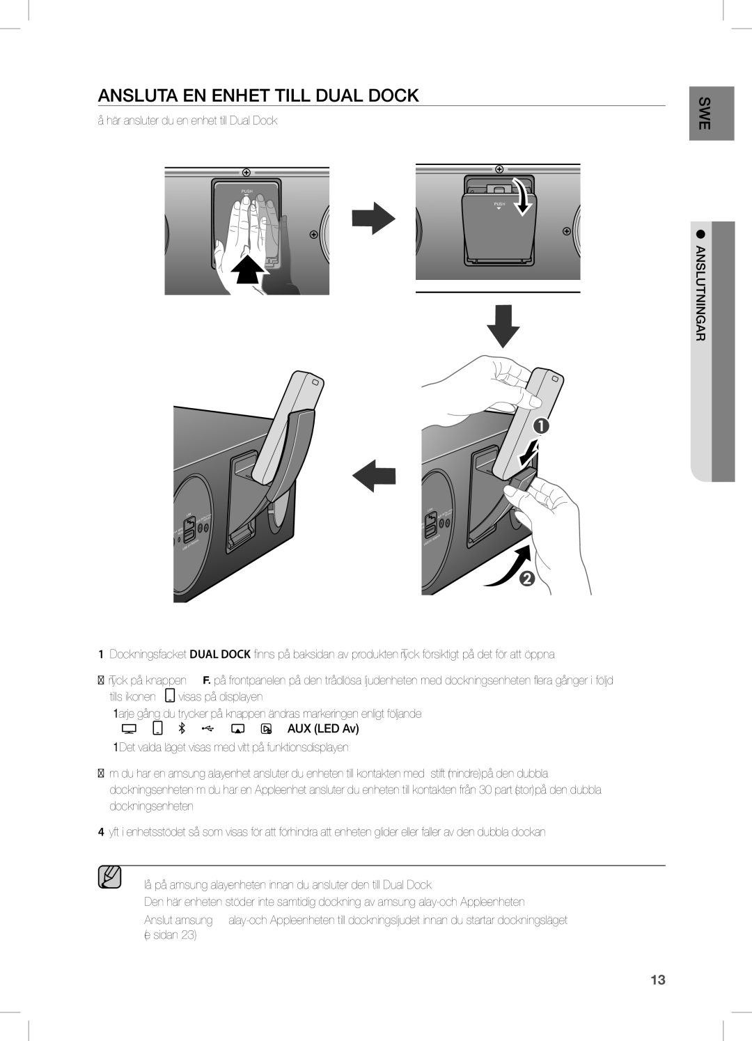 Samsung DA-E670/XE manual AnsLuTA en enHeT TiLL duAL dOcK, Så här ansluter du en enhet till Dual Dock 