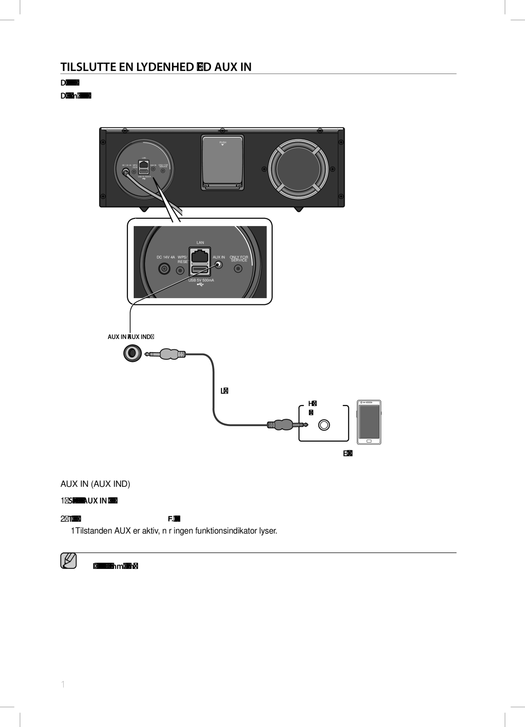 Samsung DA-E670/XE manual Tilslutte EN Lydenhed MED AUX, Ekstern enhed 