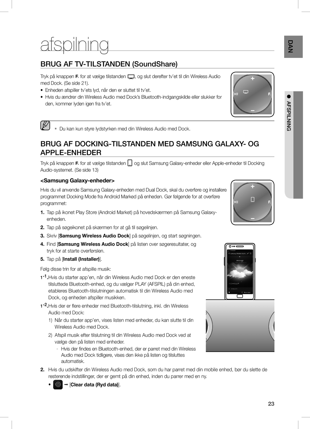 Samsung DA-E670/XE manual Afspilning, Brug AF TV-TILSTANDEN SoundShare, Samsung Galaxy-enheder, DAN g ninl ps af 