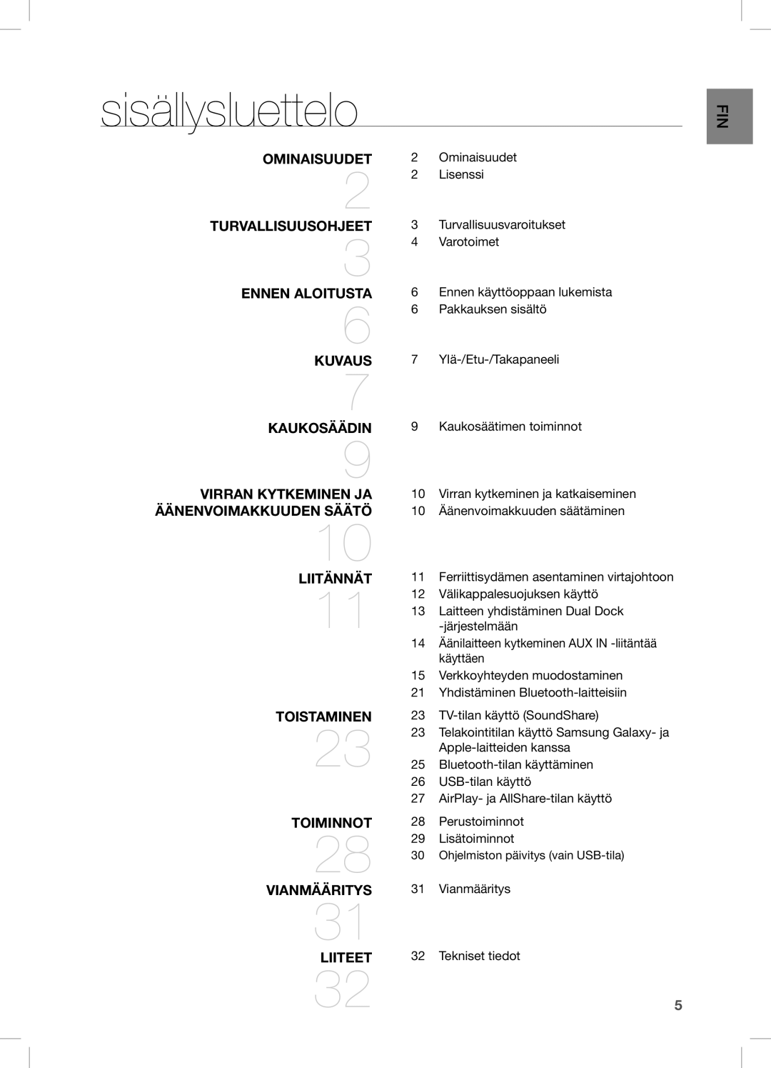 Samsung DA-E670/XE manual Sisällysluettelo, Liiteet 