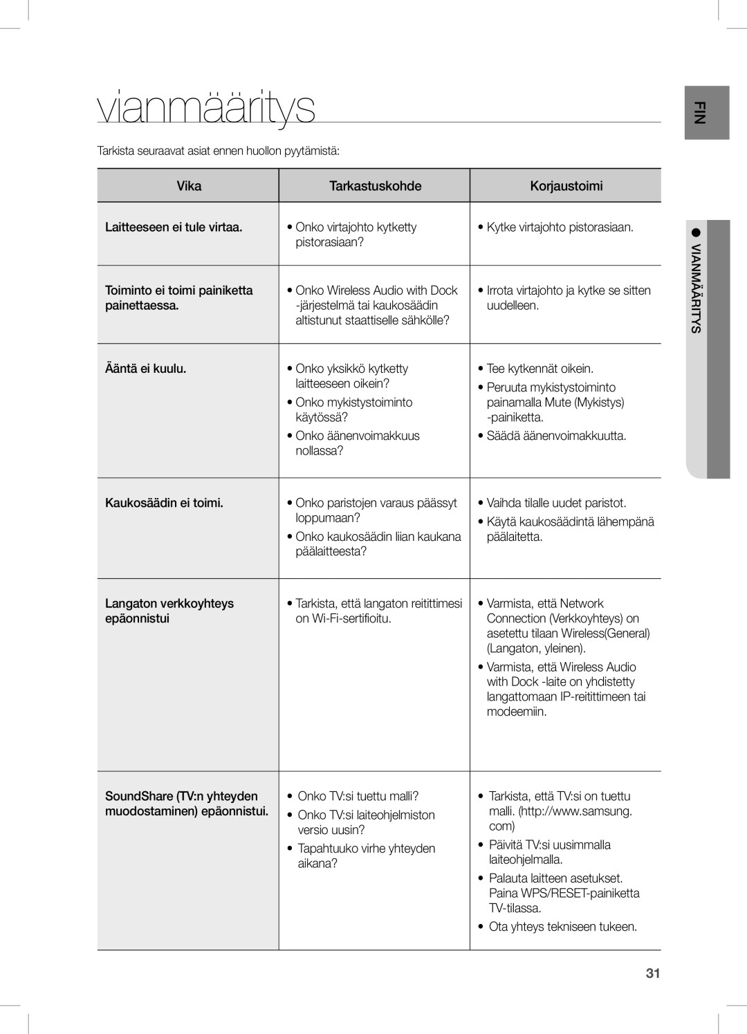 Samsung DA-E670/XE manual Vianmääritys 