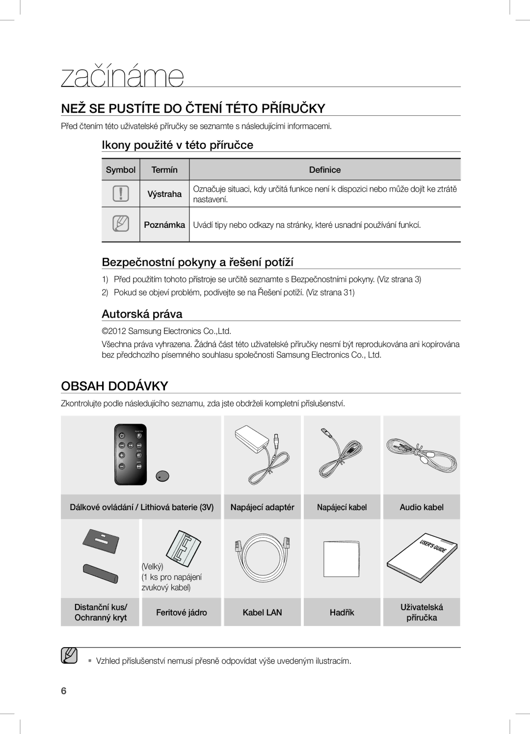 Samsung DA-E670/XE manual Začínáme, Než se pustíte do čtení této příručky, Obsah Dodávky 