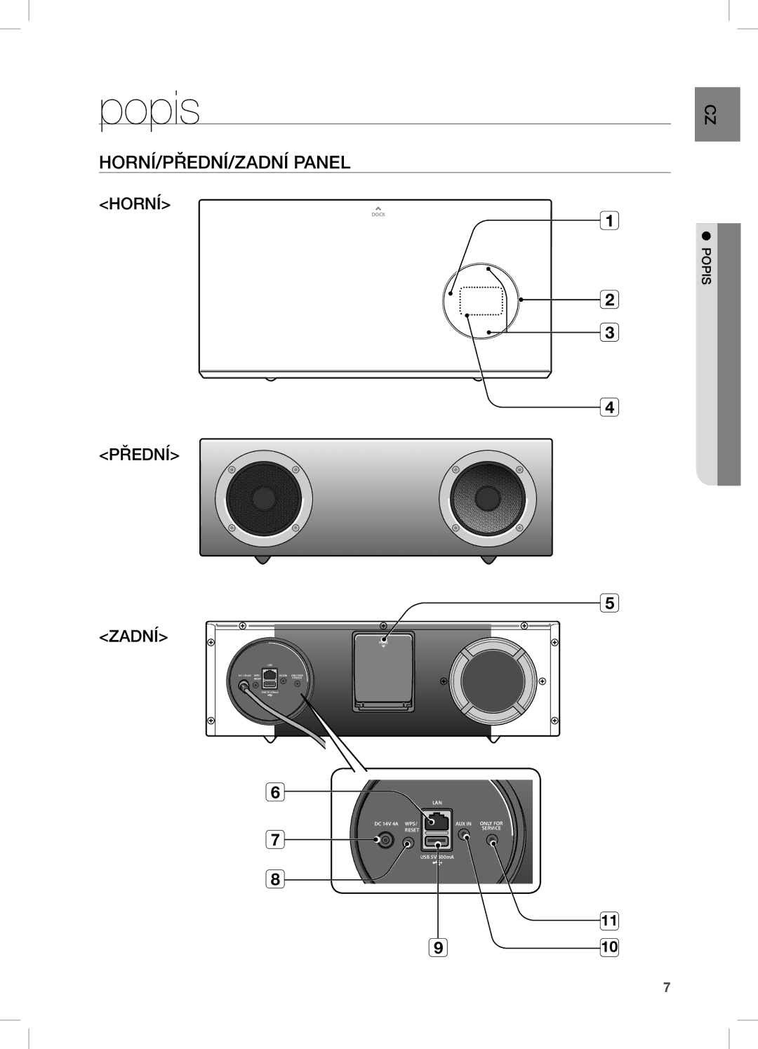 Samsung DA-E670/XE manual Horní/přední/zadní panel, Is pop 