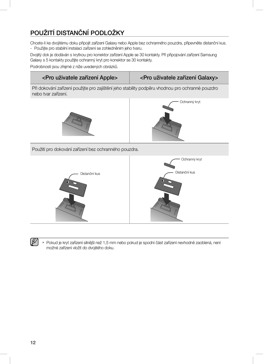 Samsung DA-E670/XE manual POUžiTÍ DiSTAnČnÍ PODLOžKy, Pro uživatele zařízení Apple Pro uživatele zařízení galaxy 