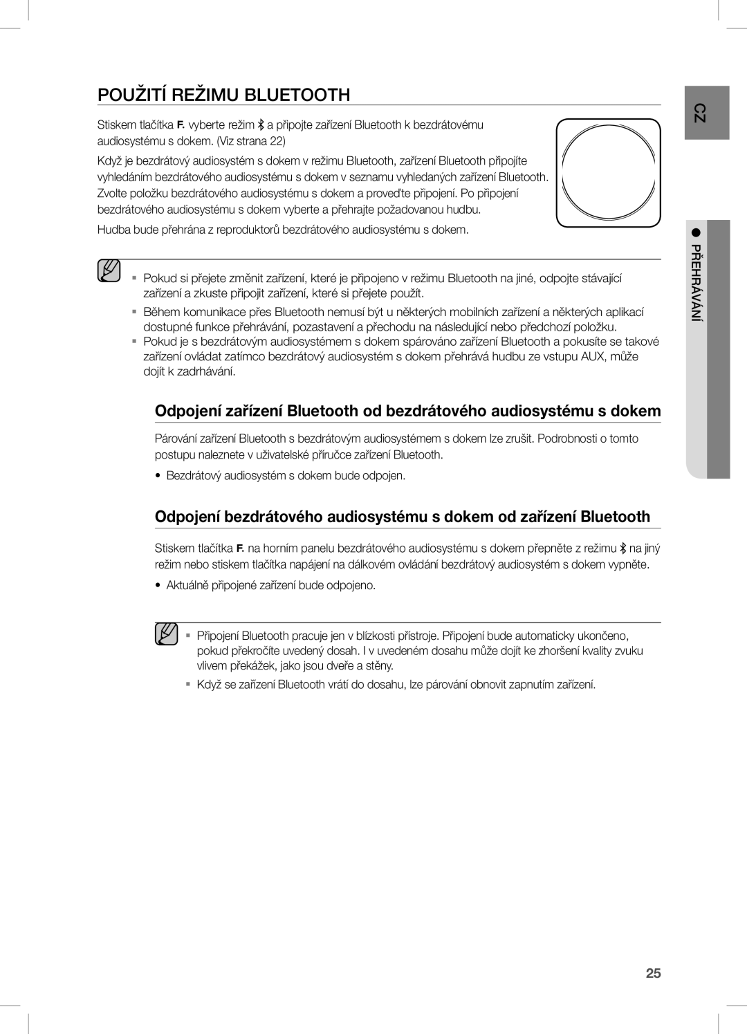 Samsung DA-E670/XE manual Použití Režimu Bluetooth 