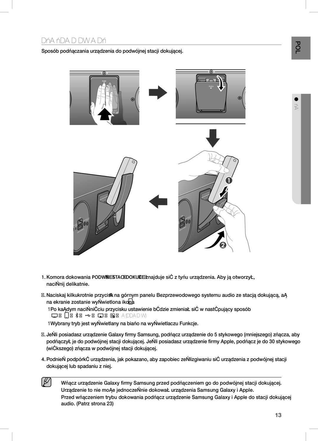 Samsung DA-E670/XE manual PODłĄcZanie URZĄDZenia do PODWÓjnej STacji DOKUjĄcej 