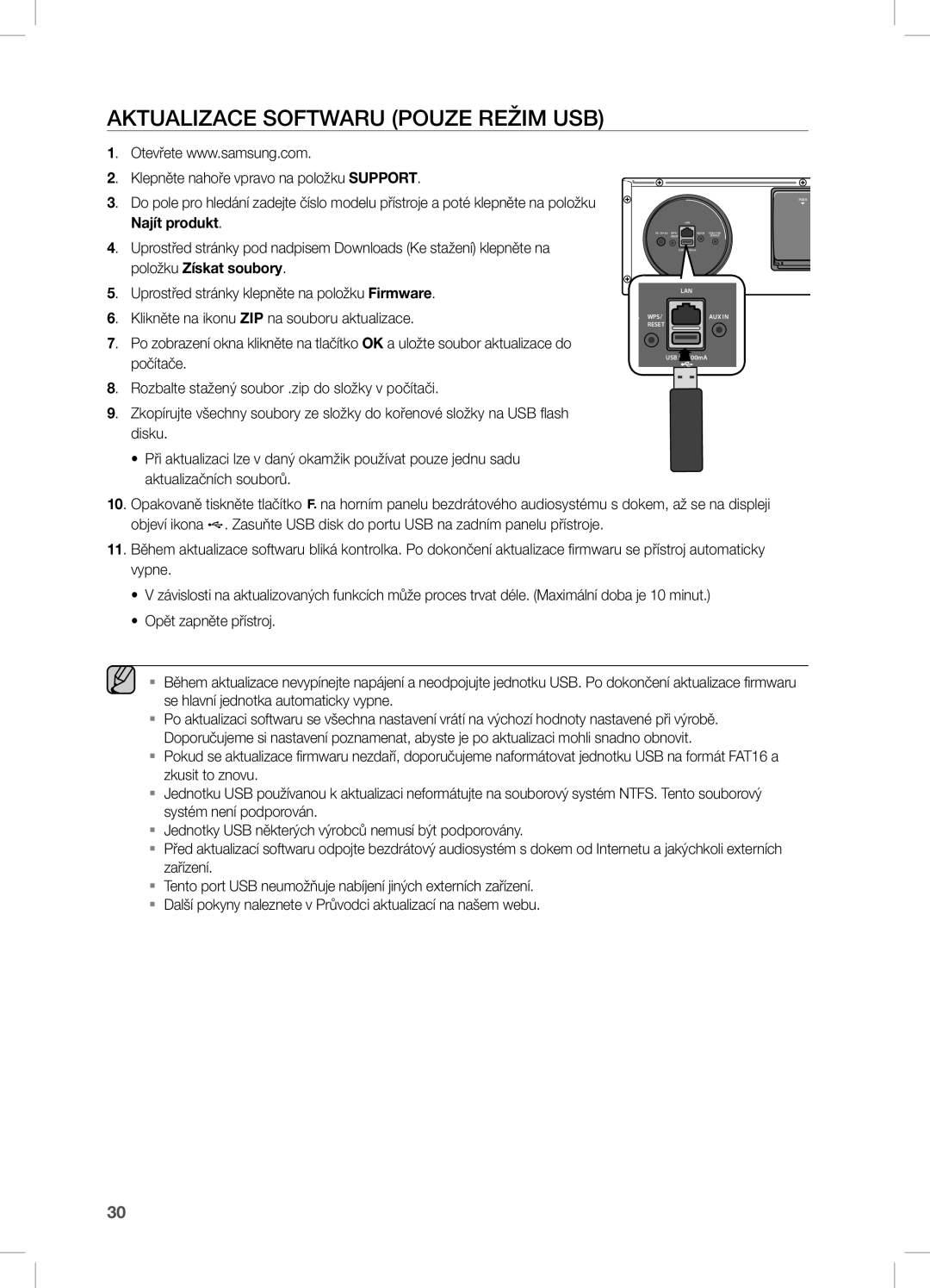 Samsung DA-E670/XE manual Aktualizace Softwaru pouze režim USB, Položku Získat soubory, Počítače 