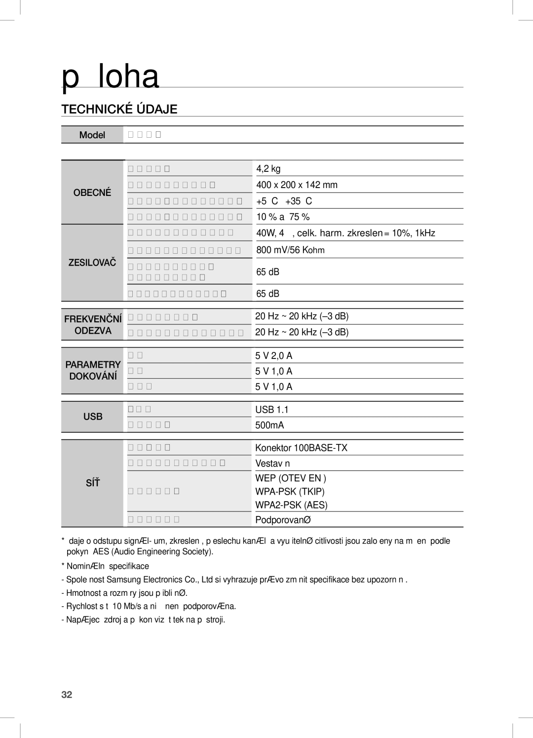 Samsung DA-E670/XE manual Příloha, Technické Údaje 