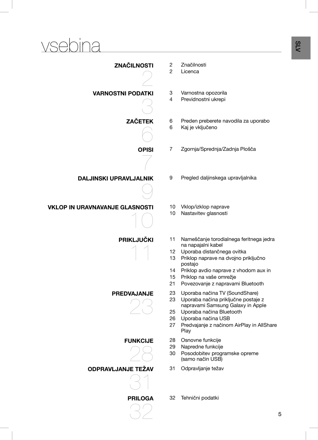 Samsung DA-E670/XE manual Vsebina, Značilnosti 