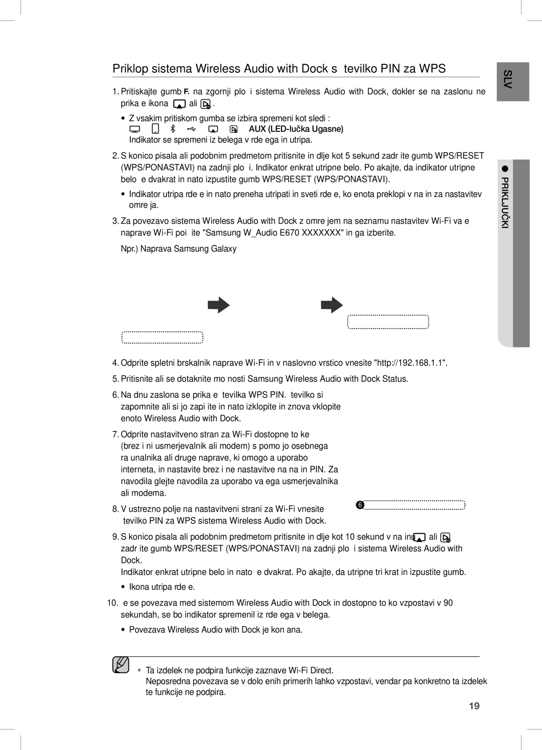 Samsung DA-E670/XE manual Številko PIN za WPS sistema Wireless Audio with Dock 