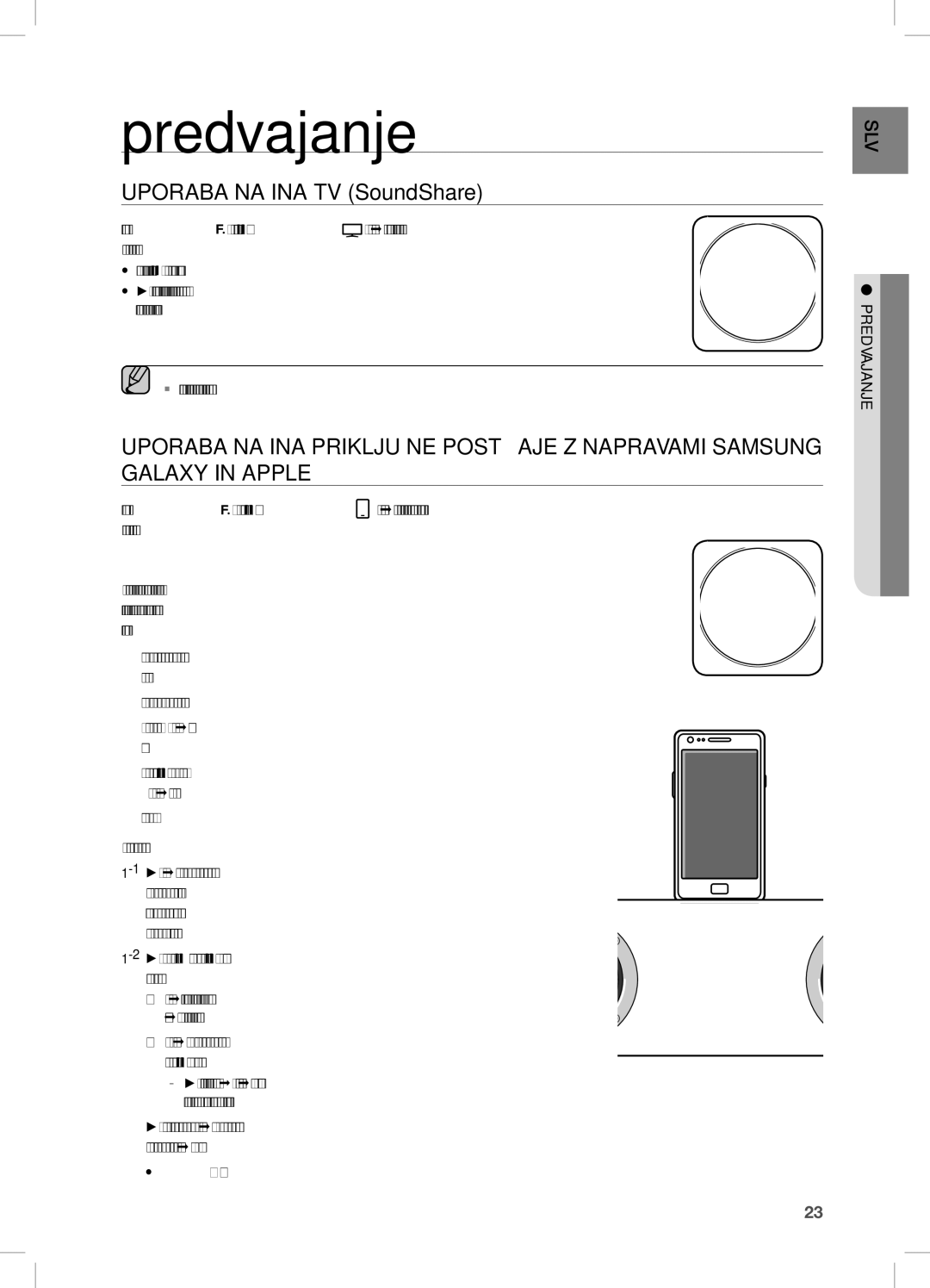 Samsung DA-E670/XE manual Predvajanje, Uporaba Načina TV SoundShare, Uporaba Načina Priključne Postaje Z Napravami Samsung 