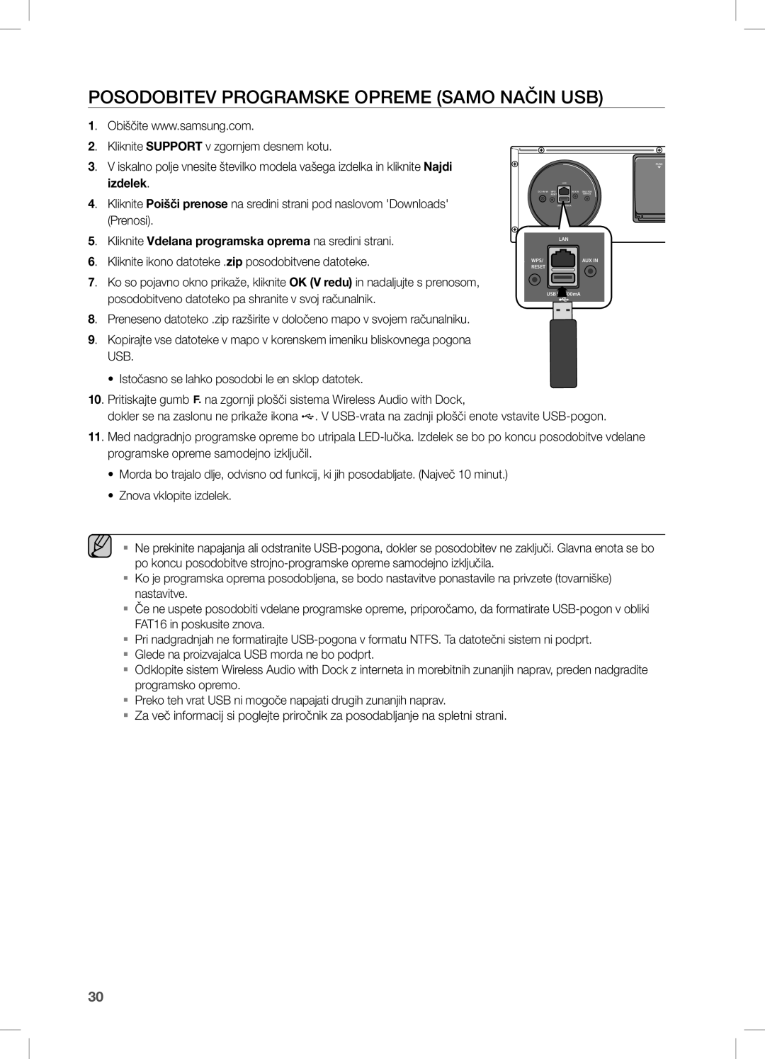 Samsung DA-E670/XE Posodobitev Programske Opreme Samo način USB, Posodobitveno datoteko pa shranite v svoj računalnik 