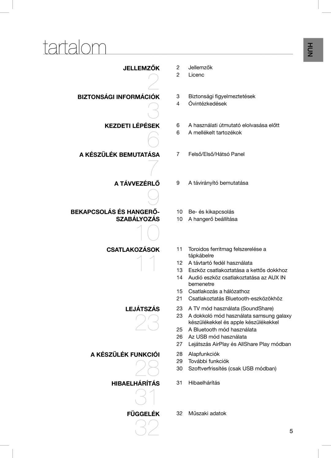 Samsung DA-E670/XE manual Tartalom, Készülék bemutatása 