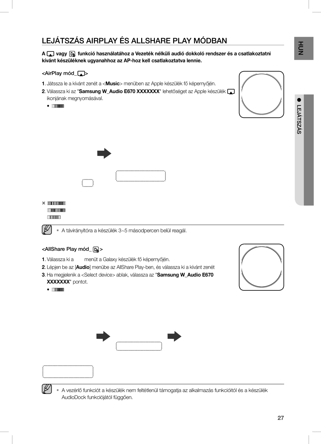 Samsung DA-E670/XE manual Lejátszás Airplay ÉS Allshare Play Módban 