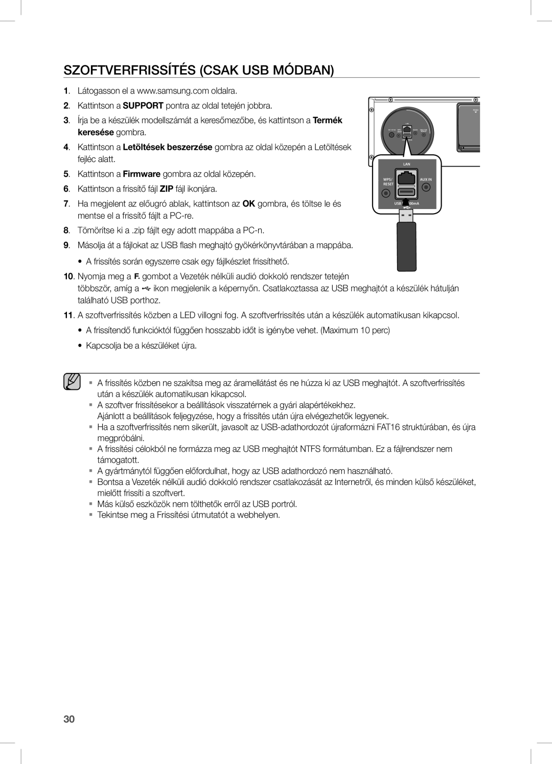 Samsung DA-E670/XE manual Szoftverfrissítés csak USB módban, Kattintson a Firmware gombra az oldal közepén 