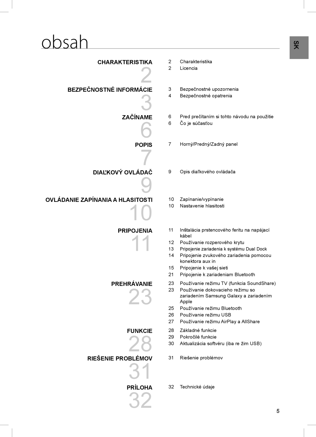 Samsung DA-E670/XE manual Obsah, Pripojenia Prehrávanie Funkcie Riešenie Problémov Príloha 