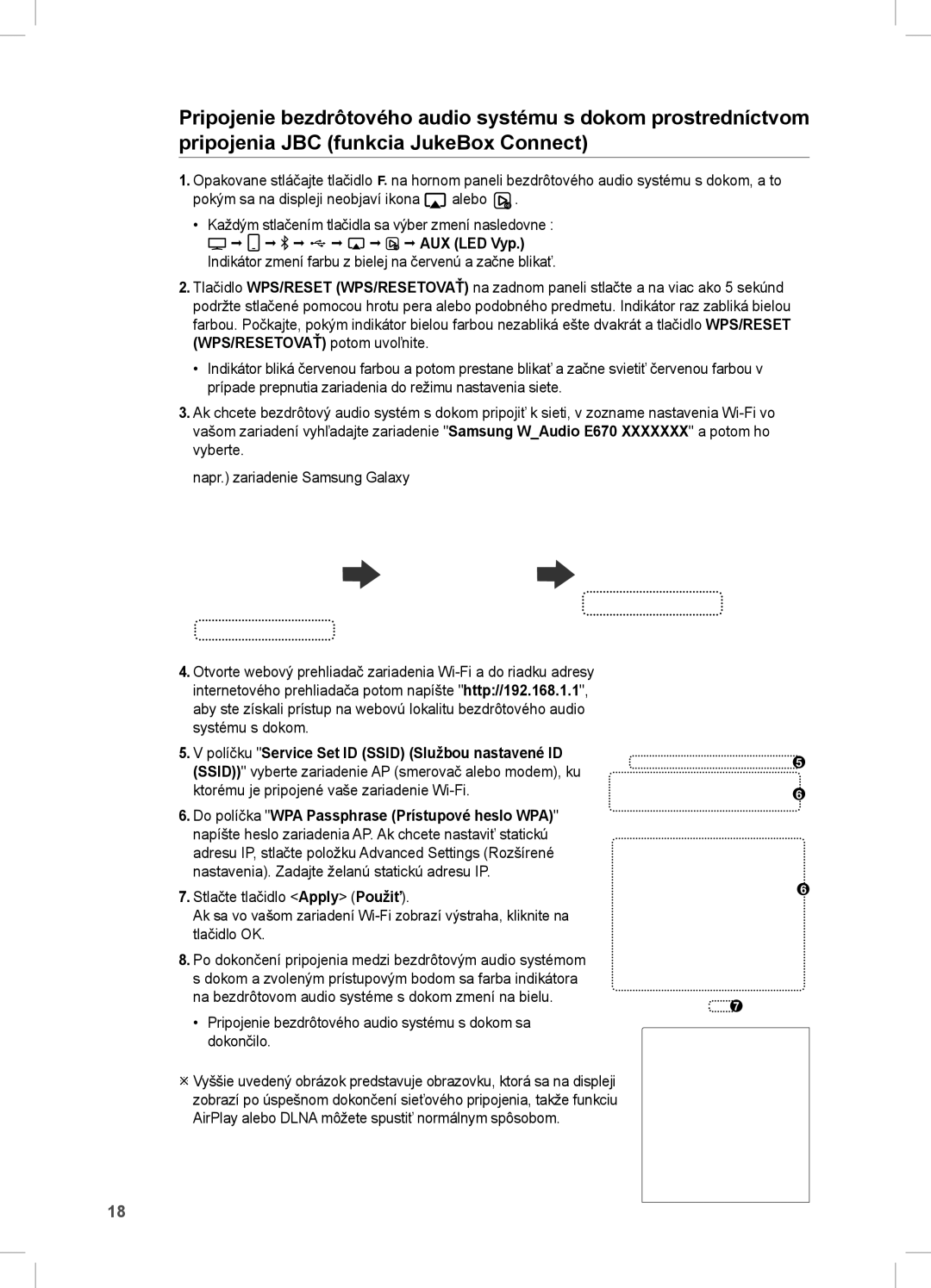 Samsung DA-E670/XE manual Políčku Service Set ID Ssid Službou nastavené ID 