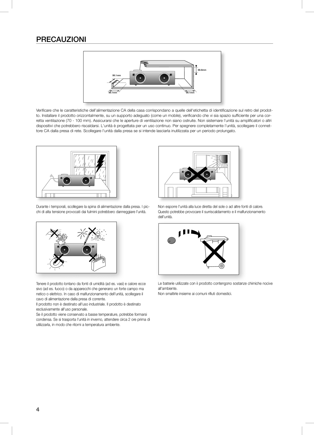 Samsung DA-E751/XE, DA-E750/EN, DA-E751/EN, DA-E750/XN, DA-E750/ZF, DA-E750/XE manual PRecaUziOni 