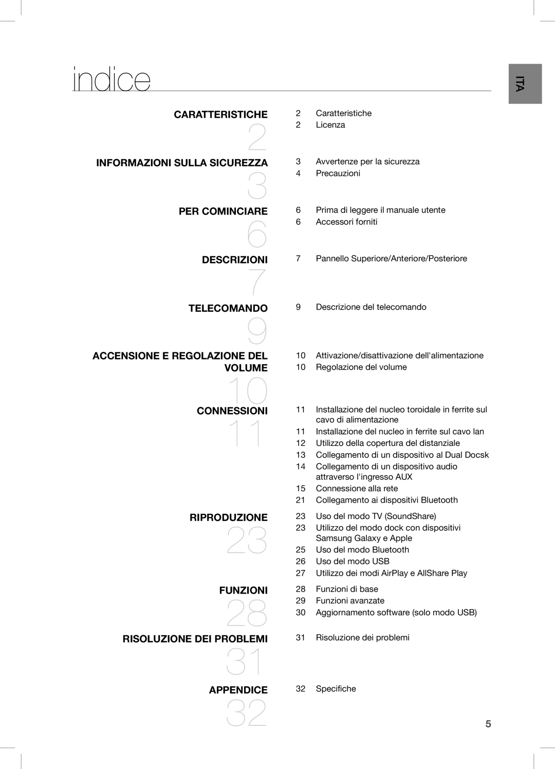 Samsung DA-E750/XE, DA-E750/EN, DA-E751/EN, DA-E750/XN, DA-E750/ZF Indice, Riproduzione Funzioni Risoluzione DEI Problemi 