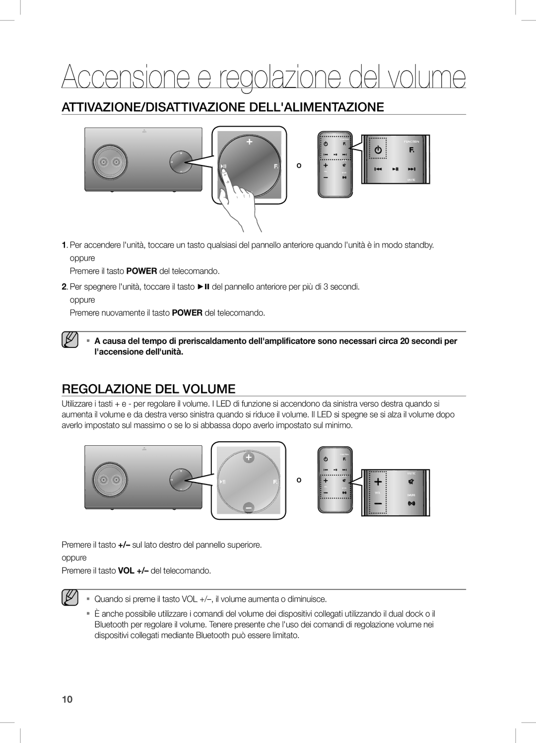 Samsung DA-E751/XE, DA-E750/EN, DA-E751/EN, DA-E750/XN ATTiVaziOne/DiSaTTiVaziOne DeLLaLiMenTaziOne, ReGOLaziOne DeL VOLUMe 