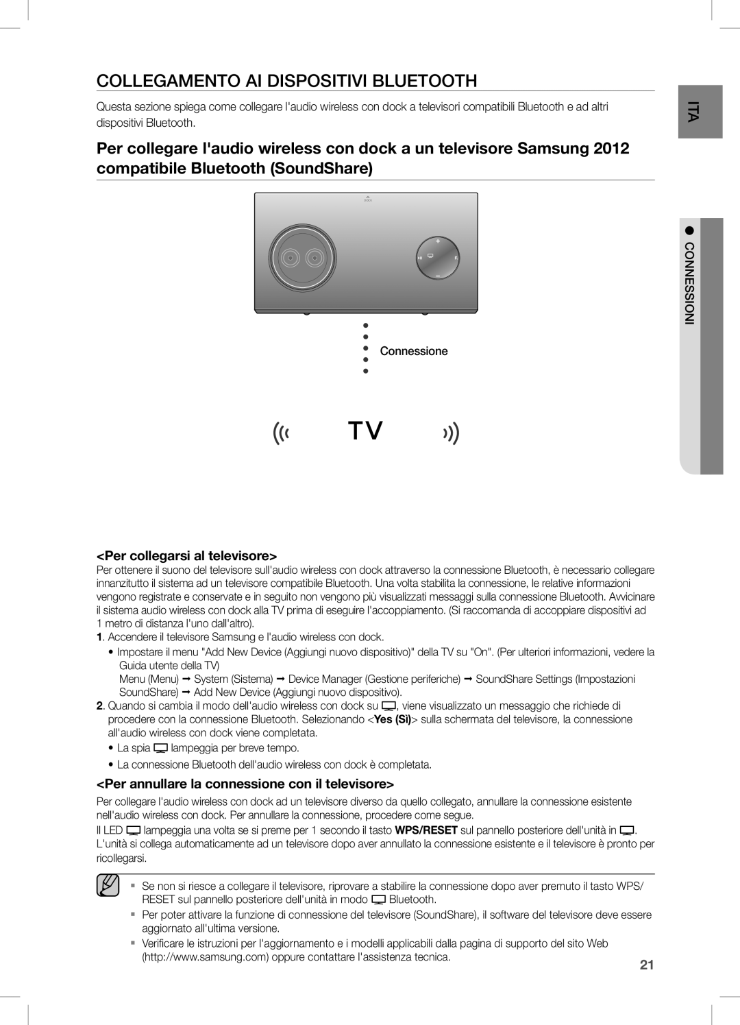 Samsung DA-E750/ZF, DA-E750/EN, DA-E751/EN, DA-E750/XN COLLeGaMenTO ai DiSPOSiTiVi BLUeTOOTH, Per collegarsi al televisore 