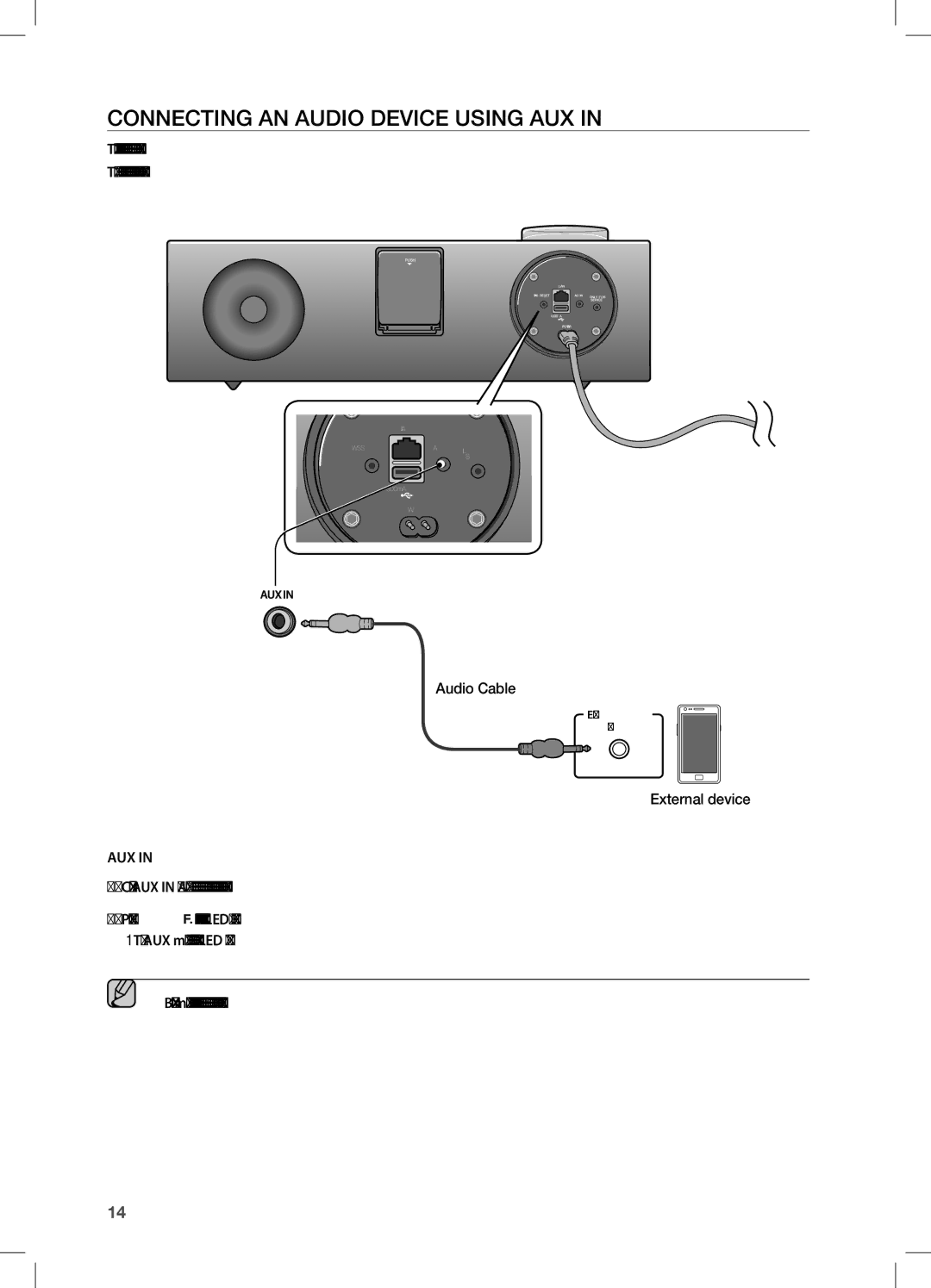 Samsung DA-E750/XN, DA-E750/EN, DA-E751/EN, DA-E750/ZF, DA-E751/XE, DA-E750/XE manual COnnecting an aUDiO DeVice Using aUX, Aux 