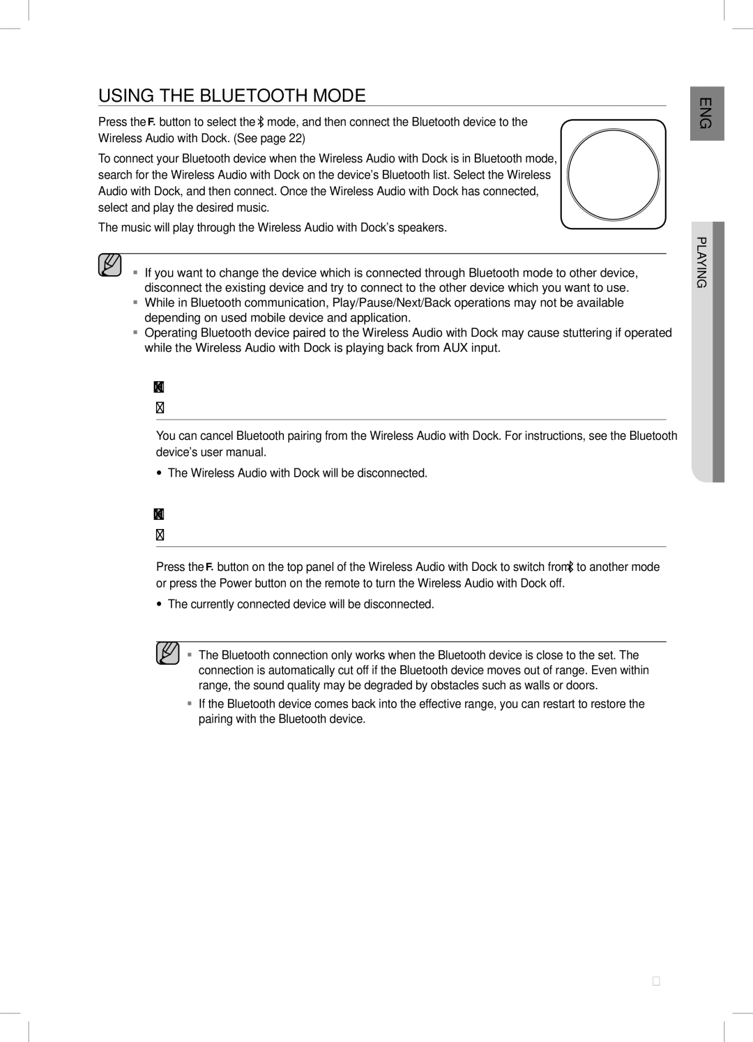 Samsung DA-E751/EN, DA-E750/EN, DA-E750/XN manual Using tHe BLUetOOtH MODe, Currently connected device will be disconnected 