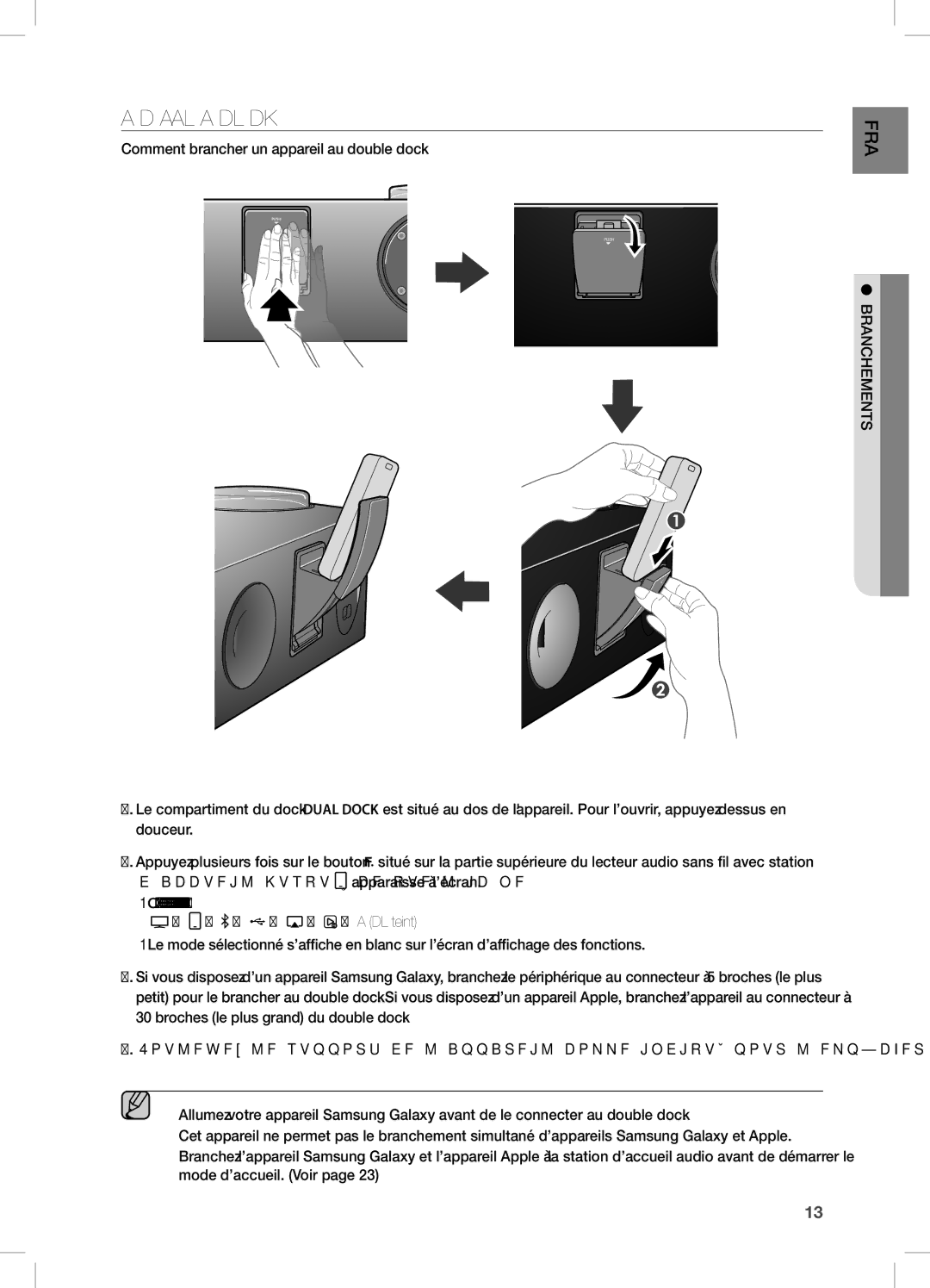 Samsung DA-E750/XE, DA-E750/EN, DA-E751/EN, DA-E750/XN, DA-E750/ZF, DA-E751/XE manual BRAncHeMenT D’Un APPAReiL AU DOUBLe DOcK 