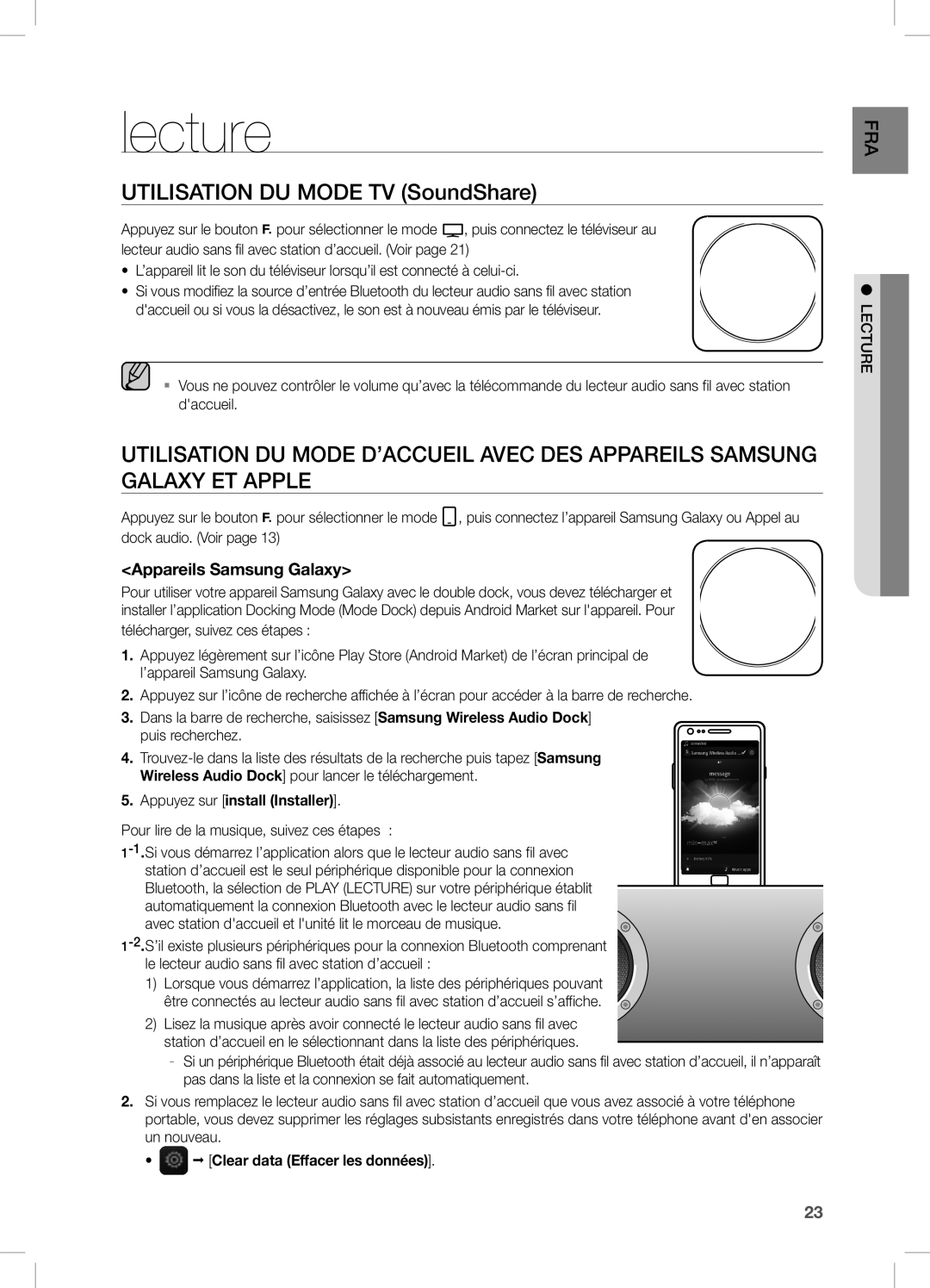 Samsung DA-E750/ZF, DA-E750/EN, DA-E751/EN, DA-E750/XN Lecture, UTiLiSATiOn DU MODe TV SoundShare, Appareils Samsung Galaxy 